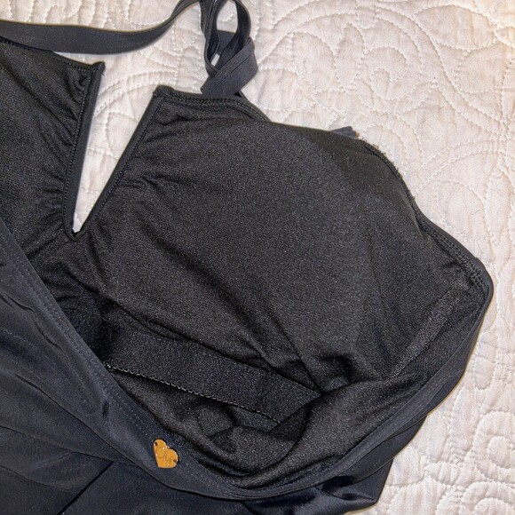 NWT Catherine Malandrino V Wire Shirred Black 1 Piece Bandeau Swimsuit Plus S 1X - Picture 10 of 12